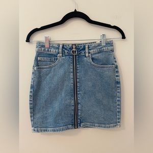 Garage Blue Denim Front Zipper Mini Skirt